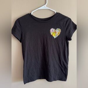 Old Navy Kids Black Tee with Floral Love Valentine’s Day Heart, Size XL 14-16